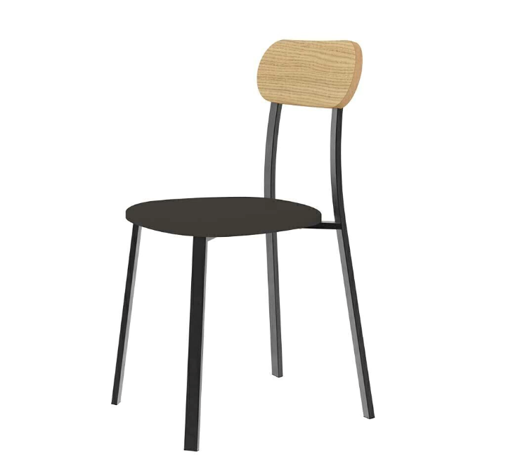 SILLA ESCANDINAVA BOLONIA CAÑO NEGRO TAPIZADO PLOMO